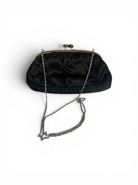 Bijoux Terner Black Satin Evening Clutch with Silver Chain